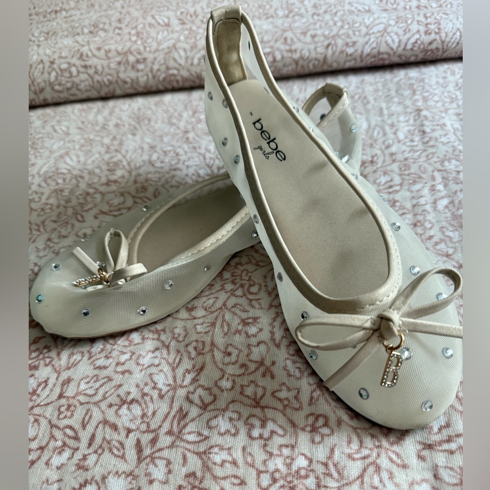 Kids Bebe Beige Embellished Flats